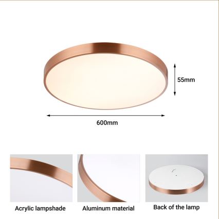 Immax NEO 07322L - dimmbare LED-Deckenleuchte NEO LITE SEMPLICI LED/60W/230V Ø 60 cm Tuya Roségold + Fernbedienung