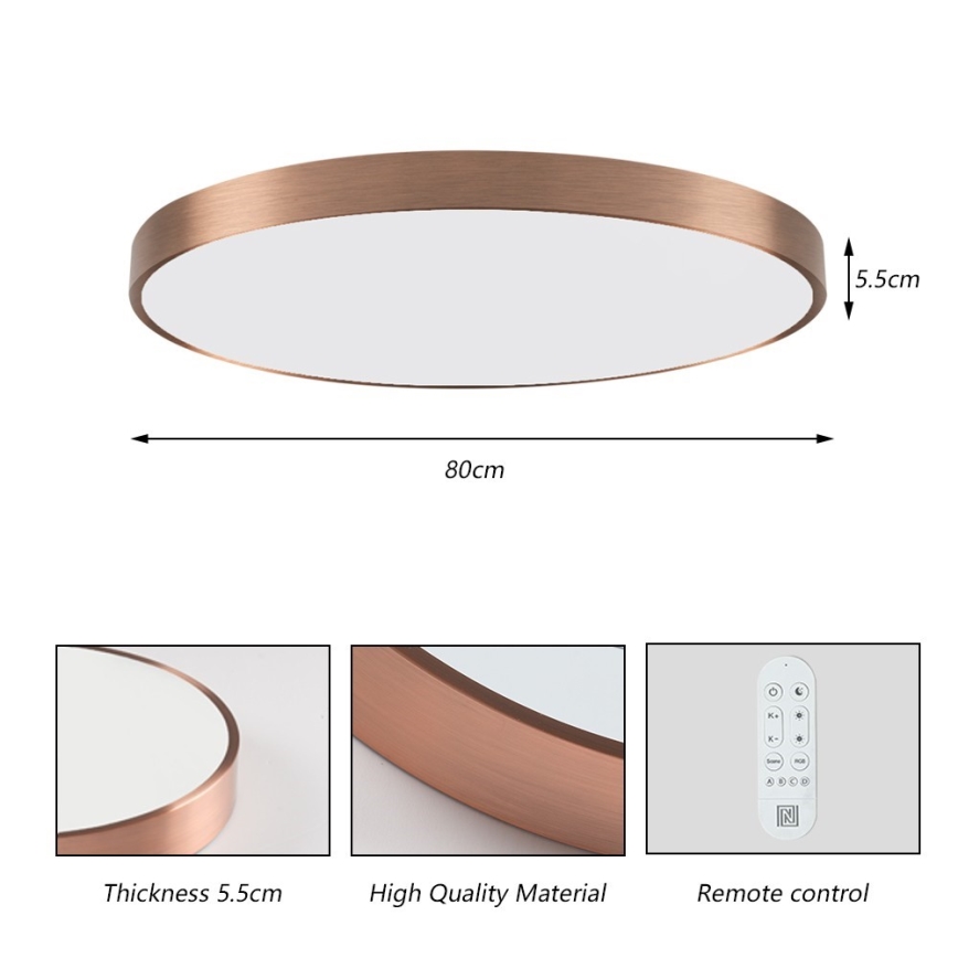 Immax NEO 07323L - dimmbare LED-Deckenleuchte SEMPLICI LED/96W/230V Ø 80 cm Wi-Fi Tuya Roségold + Fernbedienung