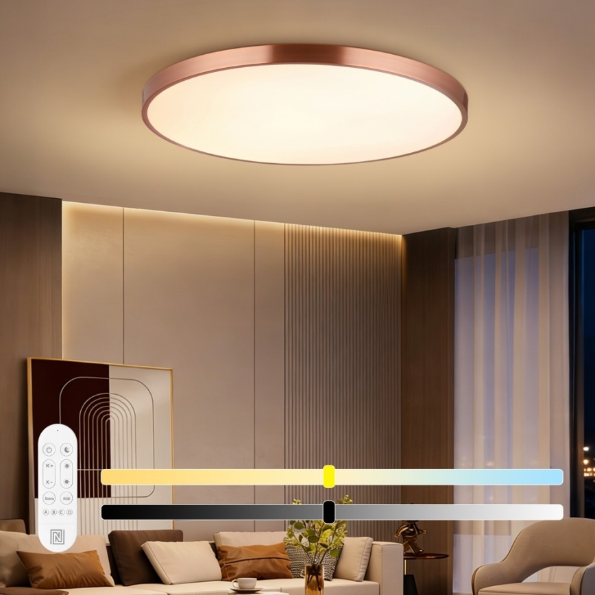 Immax NEO 07324L - dimmbare LED-Deckenleuchte SEMPLICI LED/128W/230V Ø 100 cm, Wi‑Fi (Tuya), Gold, inkl. Fernbedienung