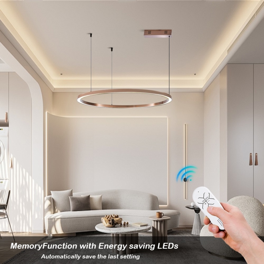 Immax NEO 07327L - LED dimmbare Hängeleuchte FINO an Seil LED/55W/230V 80 cm Tuya Roségold + Fernbedienung