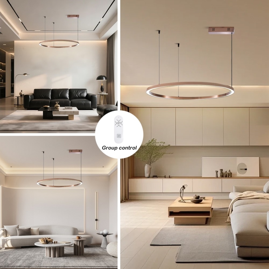 Immax NEO 07327L - LED dimmbare Hängeleuchte FINO an Seil LED/55W/230V 80 cm Tuya Roségold + Fernbedienung