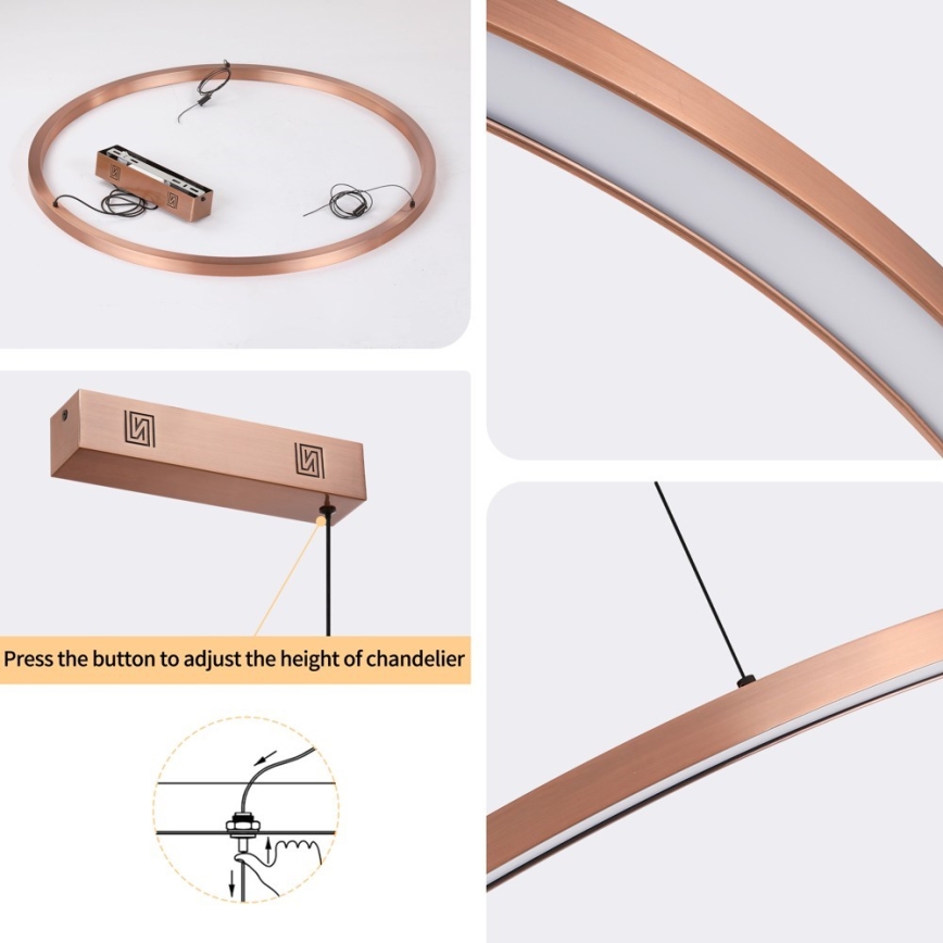 Immax NEO 07327L - LED dimmbare Hängeleuchte FINO an Seil LED/55W/230V 80 cm Tuya Roségold + Fernbedienung