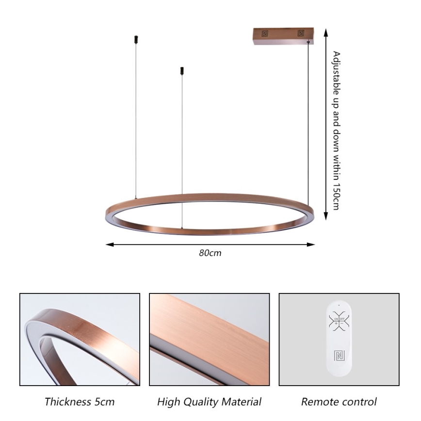 Immax NEO 07327L - LED dimmbare Hängeleuchte FINO an Seil LED/55W/230V 80 cm Tuya Roségold + Fernbedienung