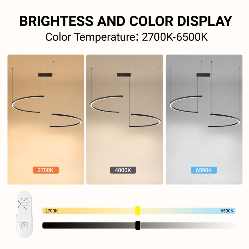 Immax NEO 07329L - LED-dimmbare Pendelleuchte an Kabel FINO LED/72W/230V 120 cm Tuya schwarz + Fernbedienung