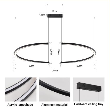 Immax NEO 07329L - LED-dimmbare Pendelleuchte an Kabel FINO LED/72W/230V 120 cm Tuya schwarz + Fernbedienung