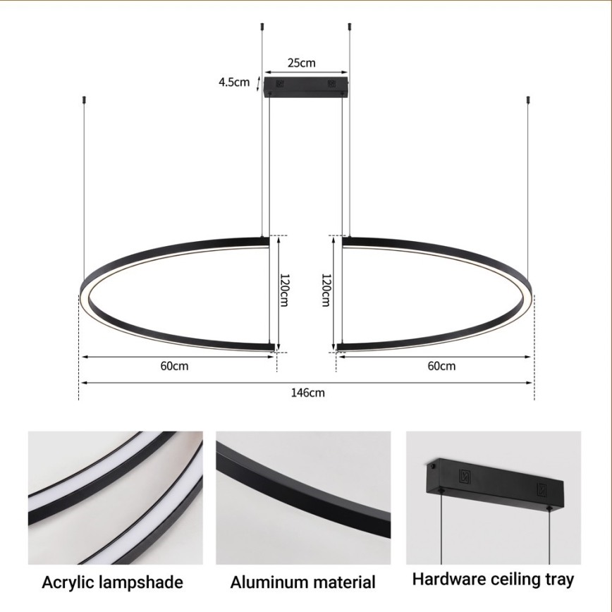 Immax NEO 07329L - LED-dimmbare Pendelleuchte an Kabel FINO LED/72W/230V 120 cm Tuya schwarz + Fernbedienung