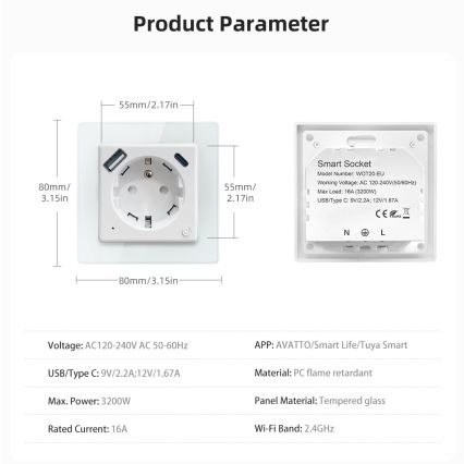 Immax NEO 07544L - Smart-Steckdose E 16A/230V + 1xUSB-A+1xUSB-C PD 20W Wi-Fi