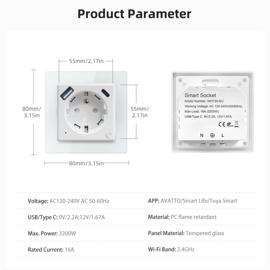 Immax NEO 07544L - Smart-Steckdose E 16A/230V + 1xUSB-A+1xUSB-C PD 20W Wi-Fi