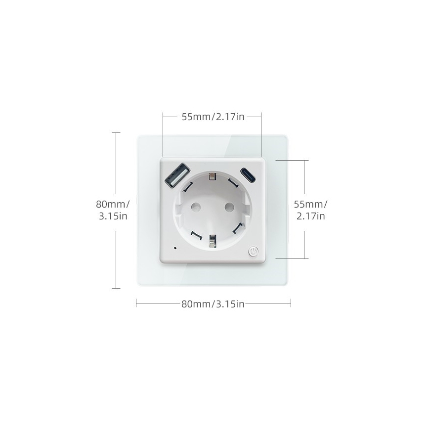 Immax NEO 07552L - Intelligente Steckdose Typ F 16A/230V mit 1x USB-A und 1x USB-C (PD 20W) Tuya