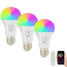 Immax NEO 07712CDO - SET 3x RGB+CCT Dimmbare LED-Glühbirne E27/9W/230V Wi-Fi Tuya + Fernbedienung