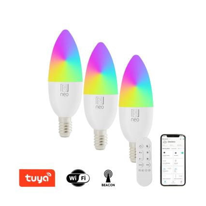 Immax NEO 07716CDO - SET 3x RGB+CCT Dimmbare LED-Glühbirne E14/6W/230V Wi-Fi Tuya + Fernbedienung