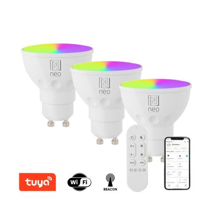 Immax NEO 07724CDO - 3er-Set LED RGB+CCT, dimmbares Leuchtmittel GU10/4,8W/230V, 2700–6500K, Wi-Fi Tuya + Fernbedienung