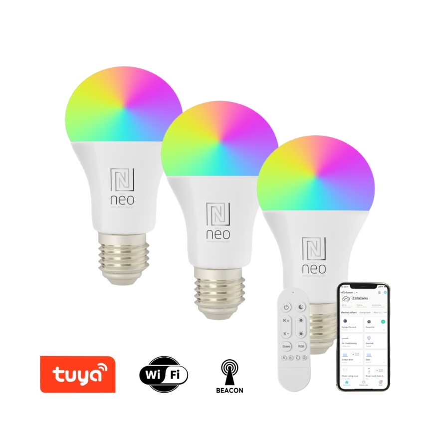 Immax NEO 07733CDO - SET 3x RGB+CCT Dimmbare LED-Glühbirne E27/11W/230V Wi-Fi Tuya + Fernbedienung