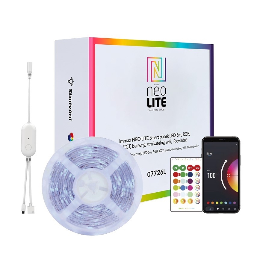 Immax NEO 07775L - LED RGB+CCT Dimmbarer Streifen NEO LITE LED/48W/230V 10 m IP65 MUSIC Wi-Fi Tuya + Fernbedienung