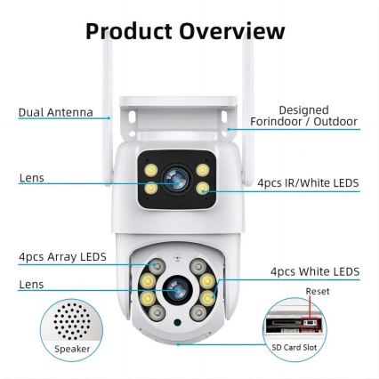 Immax NEO 07783L - Intelligente Außenkamera mit DOUBLE-Sensor 355° Schwenk-/Neigefunktion 2x2MP IP65 Wi-Fi Tuya