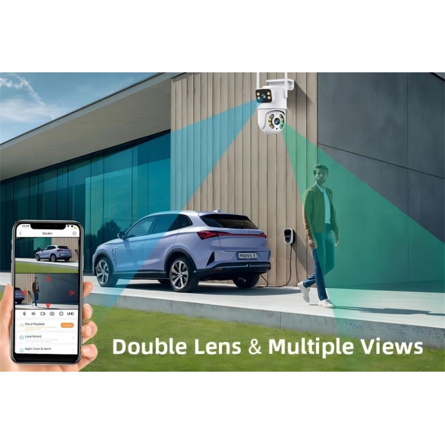 Immax NEO 07783L - Intelligente Außenkamera mit DOUBLE-Sensor 355° Schwenk-/Neigefunktion 2x2MP IP65 Wi-Fi Tuya