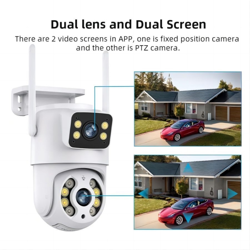 Immax NEO 07783L - Intelligente Außenkamera mit DOUBLE-Sensor 355° Schwenk-/Neigefunktion 2x2MP IP65 Wi-Fi Tuya