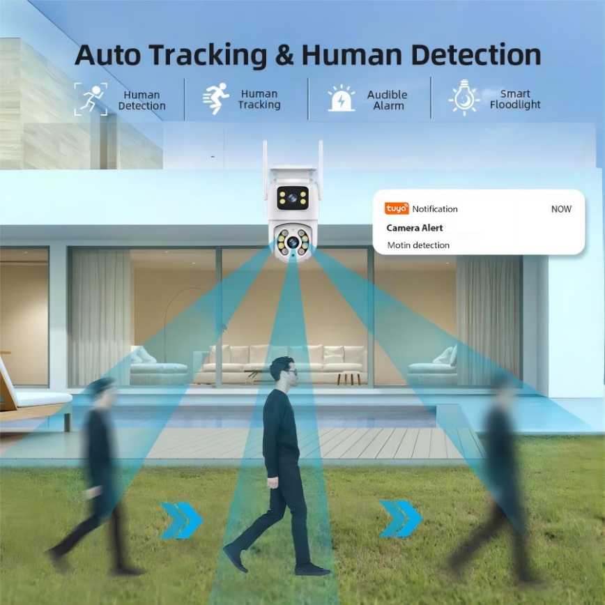 Immax NEO 07783L - Intelligente Außenkamera mit DOUBLE-Sensor 355° Schwenk-/Neigefunktion 2x2MP IP65 Wi-Fi Tuya