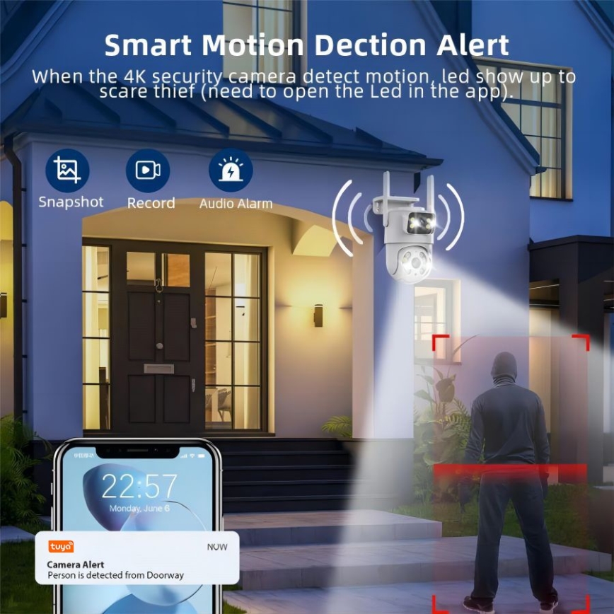 Immax NEO 07783L - Intelligente Außenkamera mit DOUBLE-Sensor 355° Schwenk-/Neigefunktion 2x2MP IP65 Wi-Fi Tuya