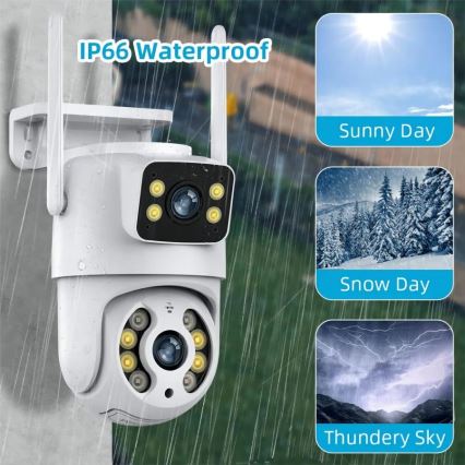 Immax NEO 07783L - Intelligente Außenkamera mit DOUBLE-Sensor 355° Schwenk-/Neigefunktion 2x2MP IP65 Wi-Fi Tuya