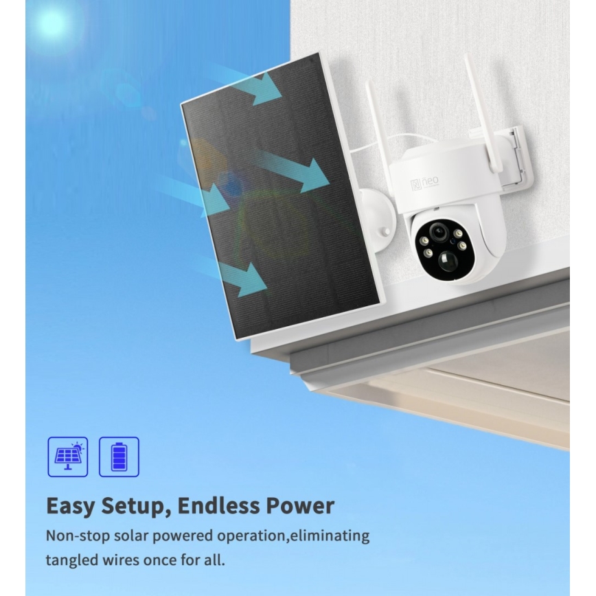 Immax NEO 07804L - Intelligente, solarbetriebene Außenüberwachungskamera mit Sensor, 9000-mAh-Akku und Schutzklasse IP65