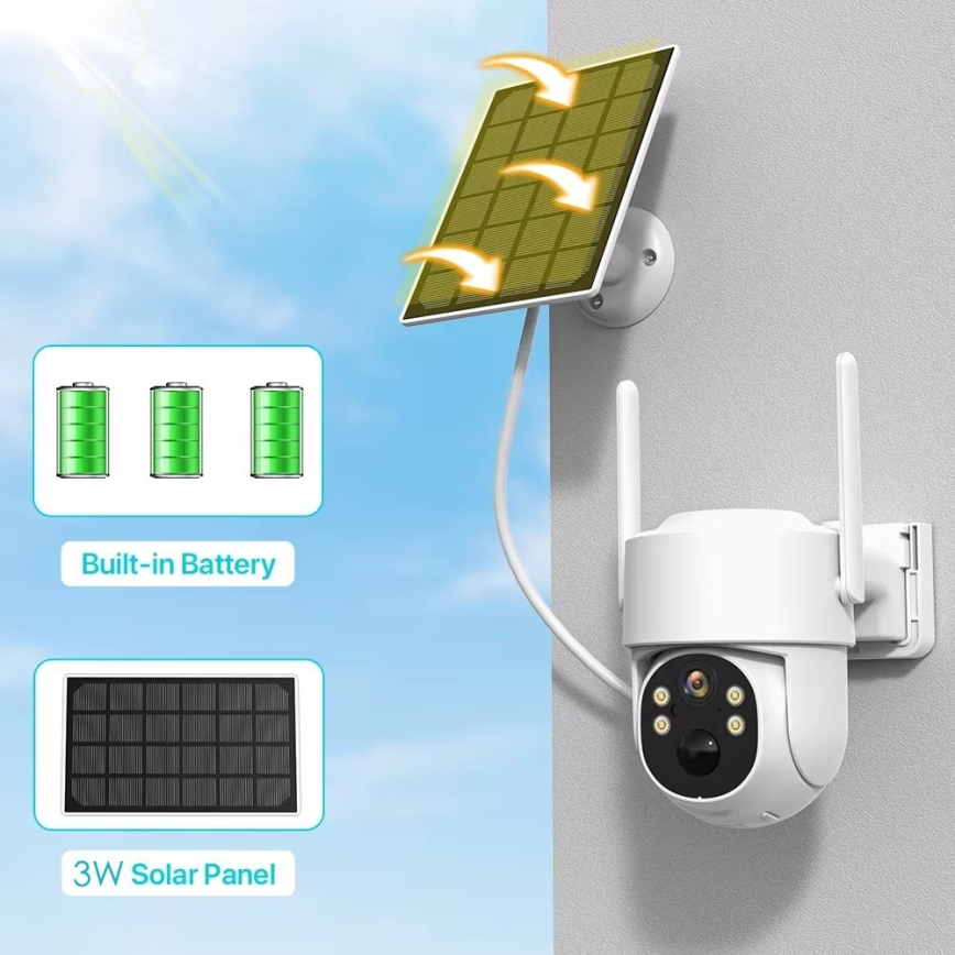 Immax NEO 07820L - Smarte solarbetriebene Außenkamera mit Sensor, 6000 mAh Akku, IP65, Tuya