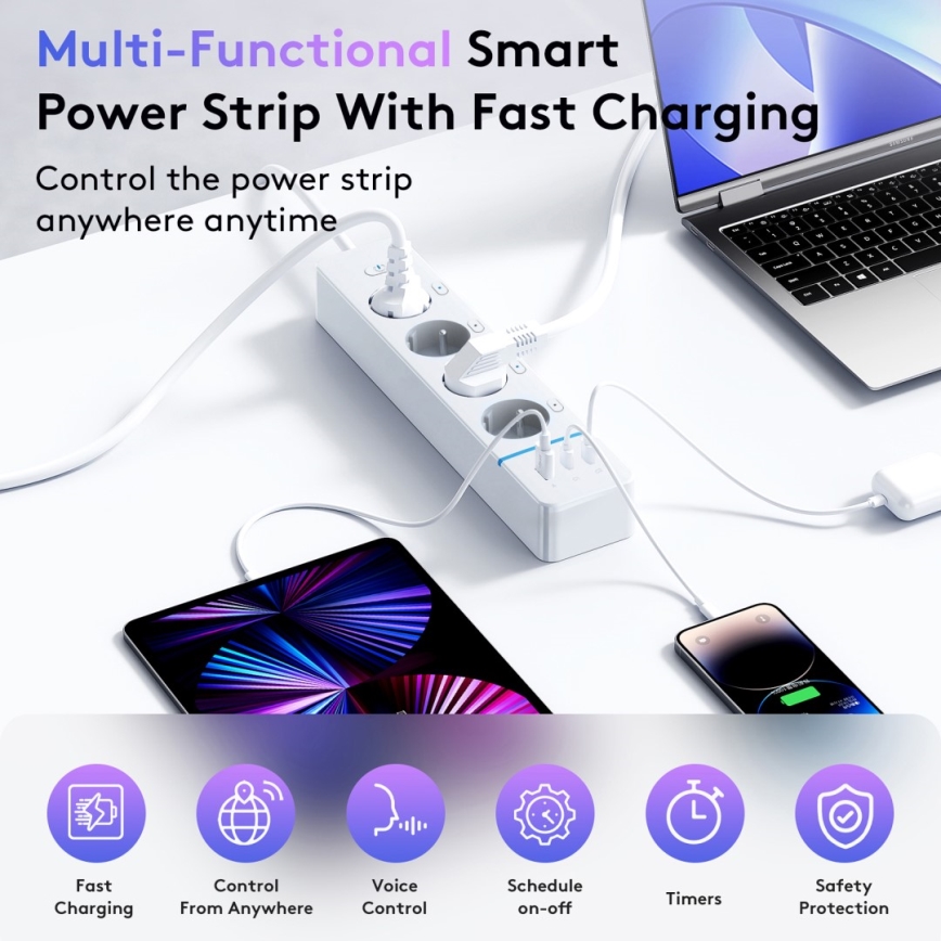 Immax NEO 07821L - Intelligente Steckdosenleiste NEO LITE 4AC+1xUSB+2xUSB-C Tuya Wi-Fi