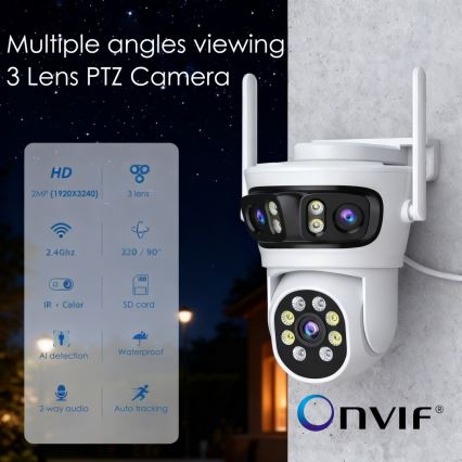 Immax NEO 07823L - Intelligente Außenkamera mit 2MP+2MP+2MP-Sensor, 5 V, Tuya Wi‑Fi