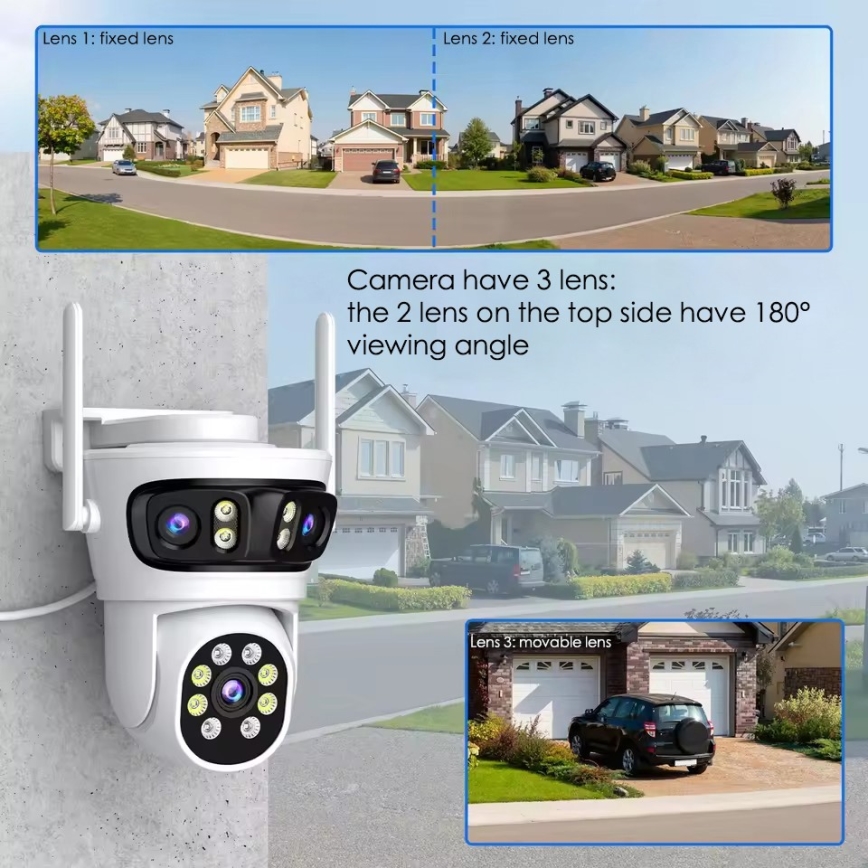Immax NEO 07823L - Intelligente Außenkamera mit Sensoren 2MP+2MP+2MP 5V Wi-Fi