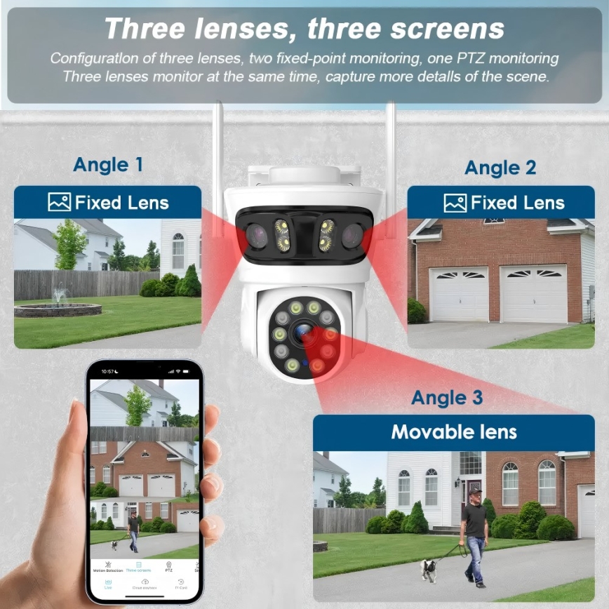 Immax NEO 07823L - Intelligente Außenkamera mit Sensoren 2MP+2MP+2MP 5V Wi-Fi