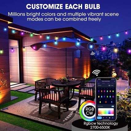 LED RGB + CCT Dimmbare Outdoor-Lichterkette GARLAND 15xLED/1W/230V 15m Wi-Fi Tuya IP65 + Fernbedienung