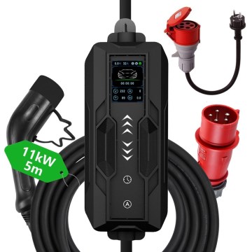 Immax - Tragbare Ladestation für Elektrofahrzeuge AC Typ 2 16A/380V 11kW + Stecker 230V, 3,7kW 5m + Tasche