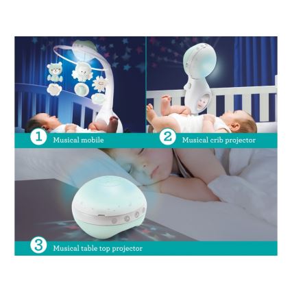 Infantino - Kinderbett-Mobile mit Melodie und Projektor 3in1 3xAAA grün