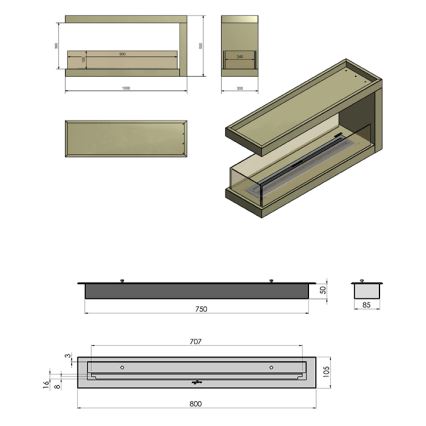 InFire – BIO-Eckkamin 100x50 cm 3kW bifazial