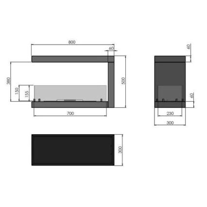 InFire – BIO-Eckkamin 80x50 cm 3kW bifazial