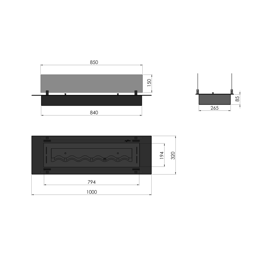 InFire - BIO-Einbaukamin 8,5x100 cm 6kW schwarz