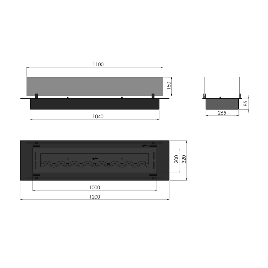 InFire - BIO-Einbaukamin 8,5x120 cm 6kW schwarz