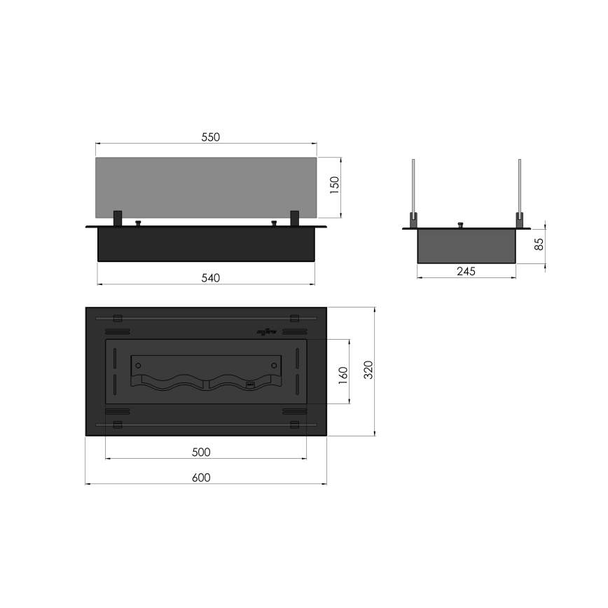 InFire - BIO-Einbaukamin 8,5x60 cm 3,5kW schwarz