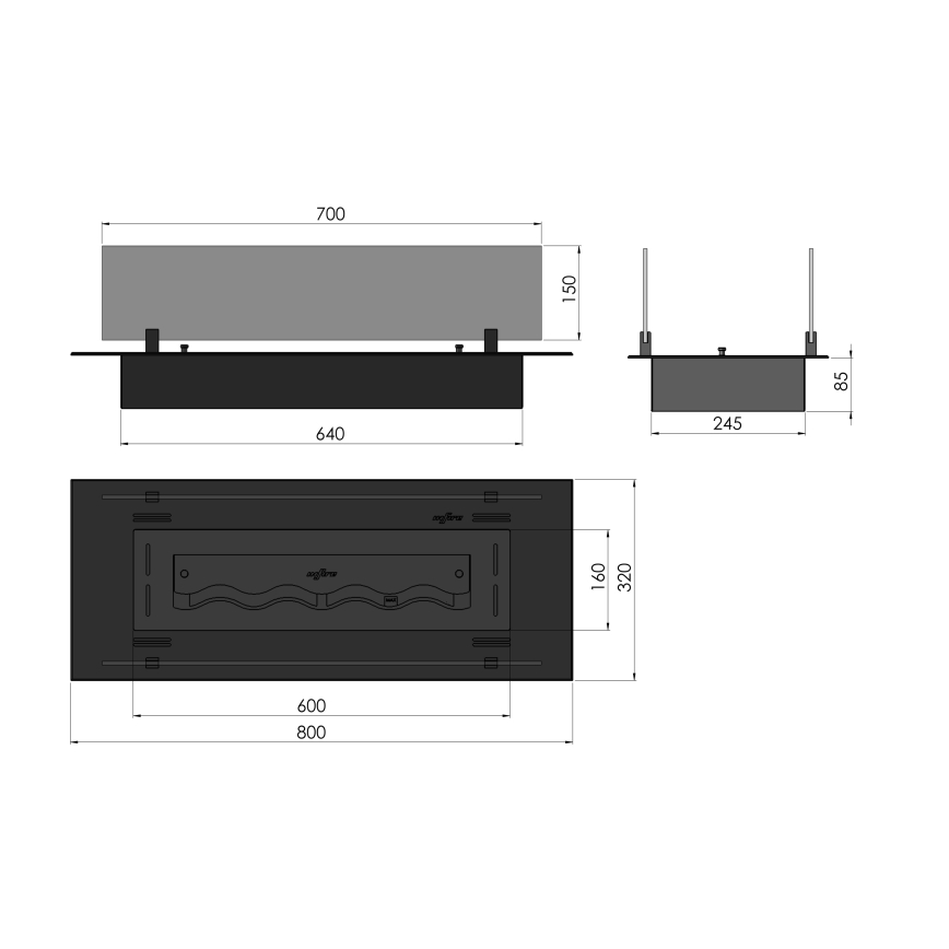 InFire - BIO-Einbaukamin 8,5x80 cm 3,5kW schwarz