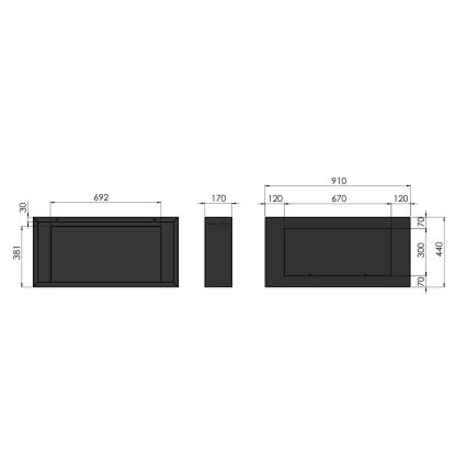 InFire - BIO - Wandkamin 44x91 cm 3kW schwarz