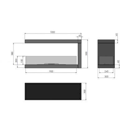 InFire – Eckkamin BIO 100x50 cm 3kW bifazial