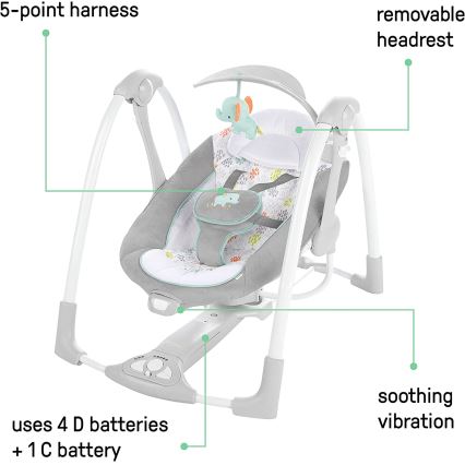 Ingenuity - Baby-Vibrationsschaukel mit Melodie 2in1 WIMBERLY 4xD + 1xC