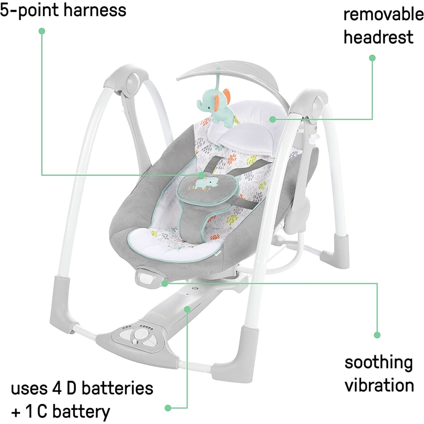 Ingenuity - Baby-Vibrationsschaukel mit Melodie 2in1 WIMBERLY 4xD + 1xC