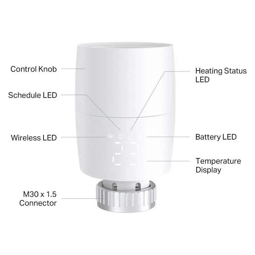 Intelligenter Thermostatkopf mit LCD-Anzeige, 2xAA, Tuya