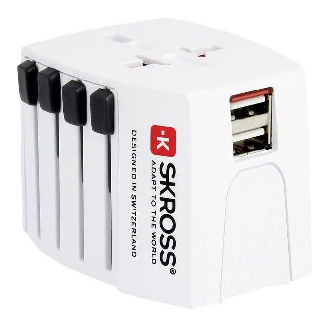 Internationaler Reiseadapter 230V + 2x USB-Anschluss