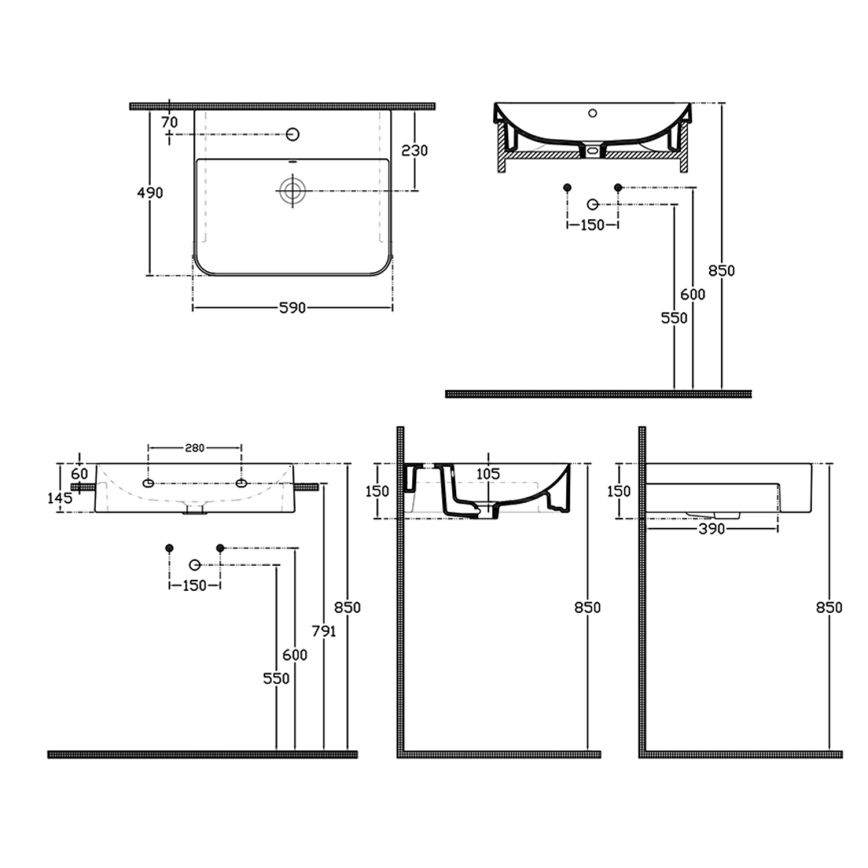 Isvea - Halbeinbau-Waschbecken SOTT AQUA 59x49 cm Keramik/weiß