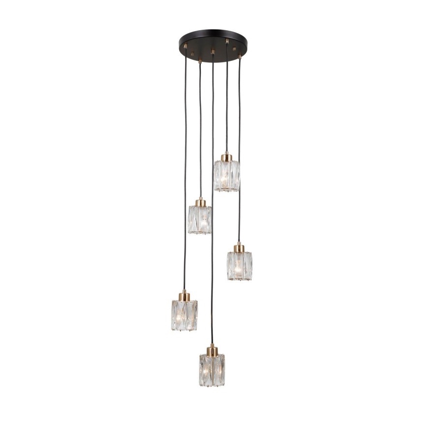ITALUX - Eleganter Kronleuchter TORNO mit Seilabhängung 5xE14/40W/230V schwarz/gold