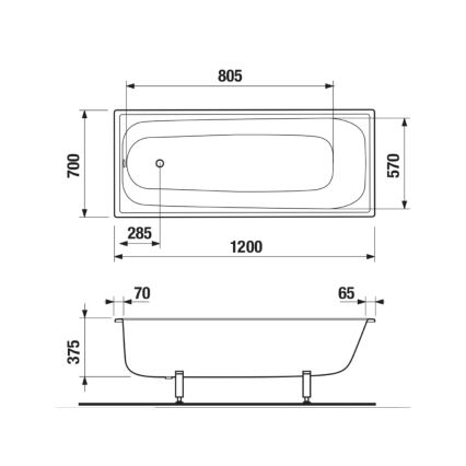 JIKA H2340200000001 - Badewanne RIGA 120x70 Stahl/weiß