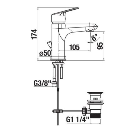 JIKA H3112E10041171 - Waschtischarmatur mit Ablaufventil ohne Überlauf TALAS 17,4 cm Hochglanzchrom