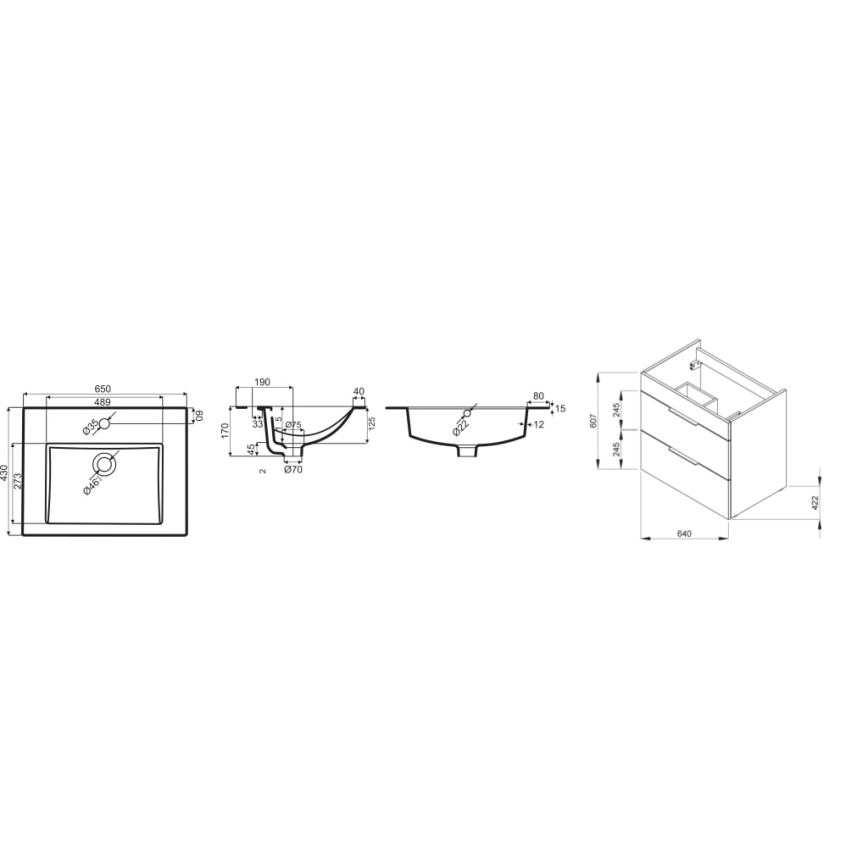 JIKA H4536021765141 - CUBE Waschtischunterschrank mit Waschbecken 60,7x65 cm Esche